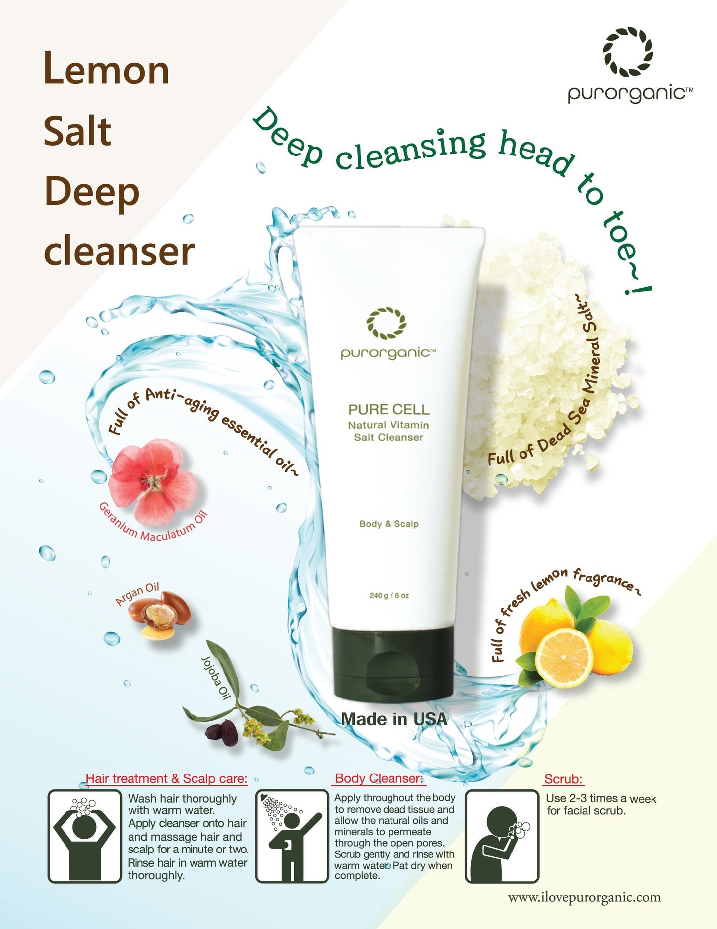 [ PurOrganic ] Purecell Natural Vitamin Salt Cleanser 240m